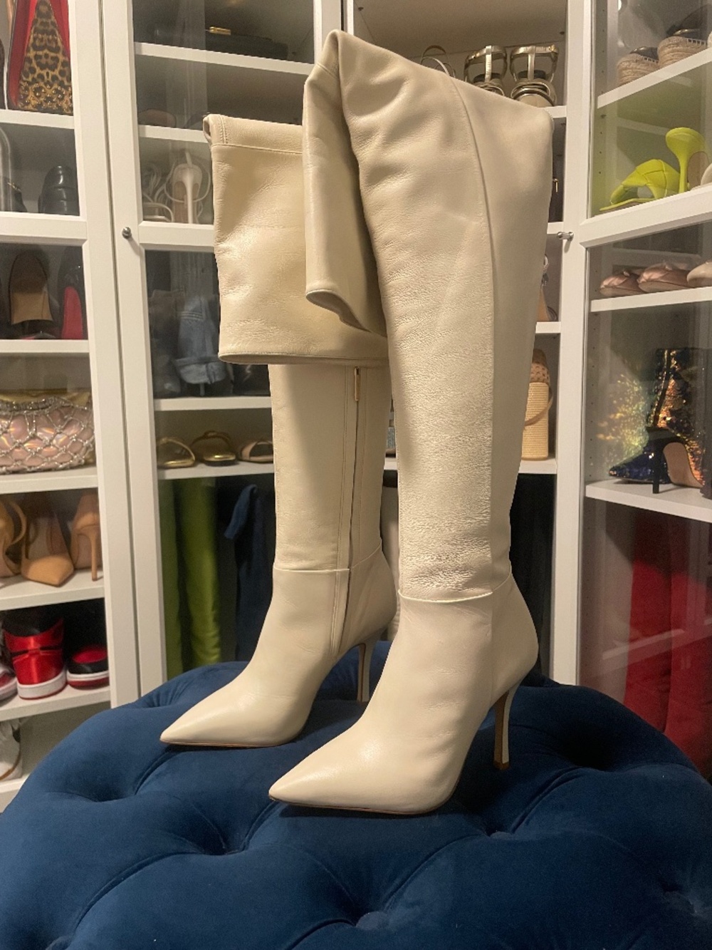 Larroude Over-the-knee High Pointed Toe Boots NEW in Ivory SZ 7 (True to Size)